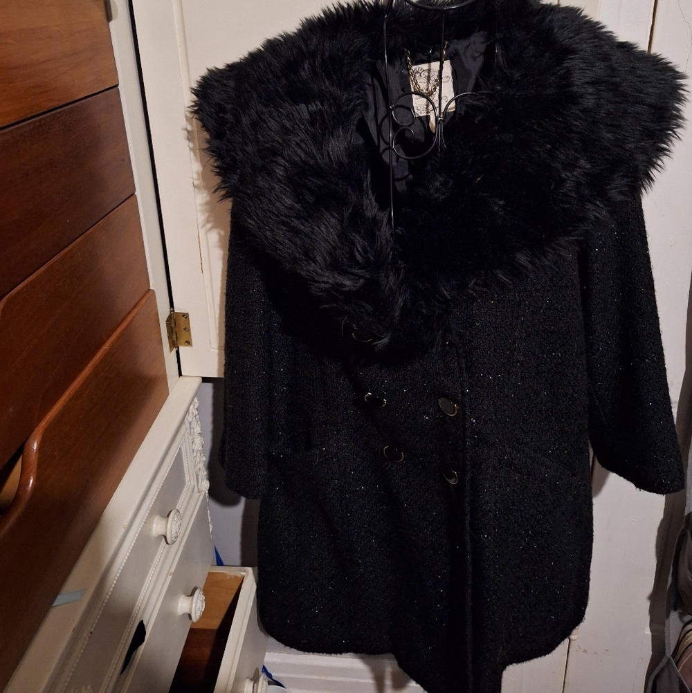 Vintage SzM Tulle Sparkly Peacoat Black And Silver Shimmery Thread